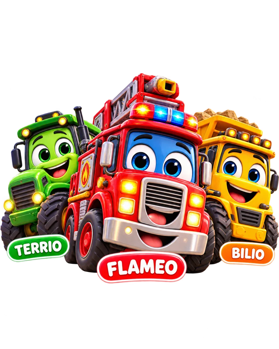 Fire truck FLAMEO with off-road truck TERRIO and dump truck BILIO