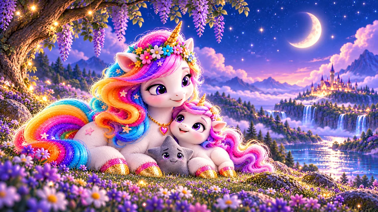 Lunara, Lumi-Q and Pip sit together quietly beside the silver brook.